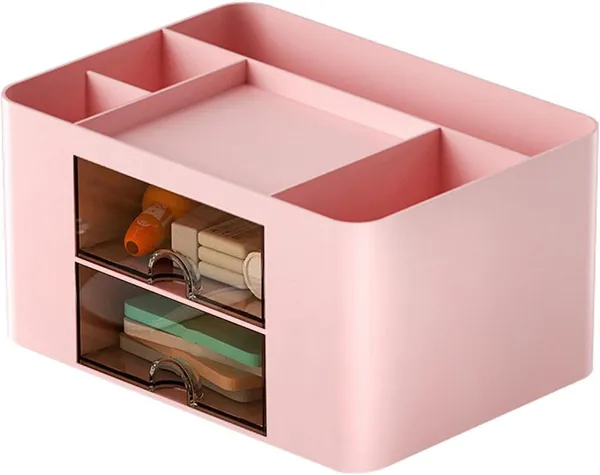 Multi-Compartment_Desk_Organizer_With_Drawers,_Ideal_For_Study_Table_,Vanity,_Bathroom_&_Dresser_(Pink)_Pack_Of_1_Pcs