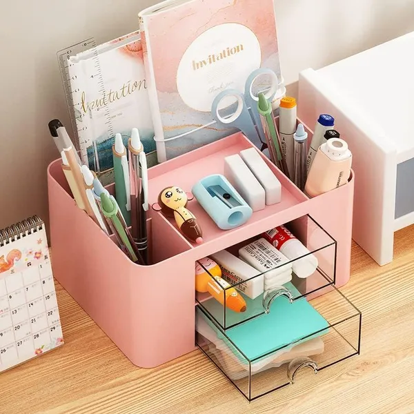 Multi-Compartment_Desk_Organizer_With_Drawers,_Ideal_For_Study_Table_,Vanity,_Bathroom_&_Dresser_(Pink)_Pack_Of_1_Pcs