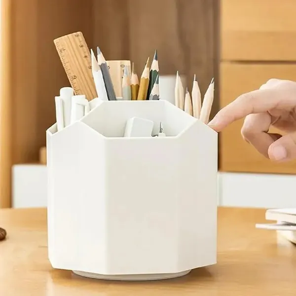 Multi-Compartment_Rotating_Pen_Holder_,_Desk_Organiser_(White)_Pack_Of_1_Pcs