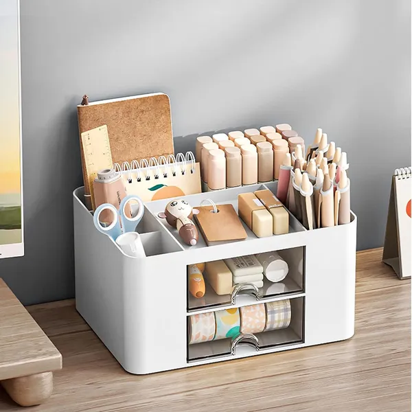 Multi-Compartment_Desk_Organizer_With_Drawers,_Ideal_For_Study_Table_,Vanity,_Bathroom_&_Dresser_(White)_Pack_Of_1_Pcs