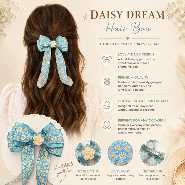 Blue_Ribbon_Fabric_Floral_Accent_Alligator_Clip_Hair_Accessories_For_Women