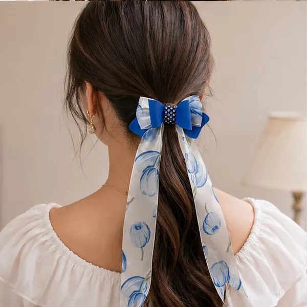 Blue_Floral_Satin_Hair_Bow_Clip_for_Girls_&_Women