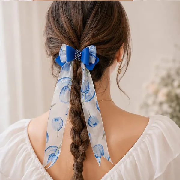 Blue_Floral_Satin_Hair_Bow_Clip_for_Girls_&_Women