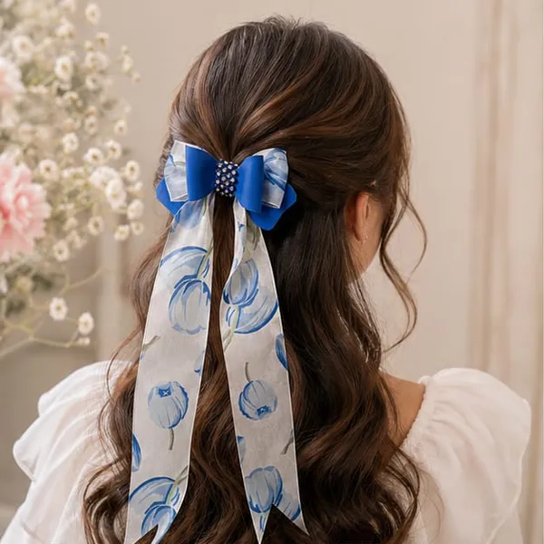 Blue_Floral_Satin_Hair_Bow_Clip_for_Girls_&_Women