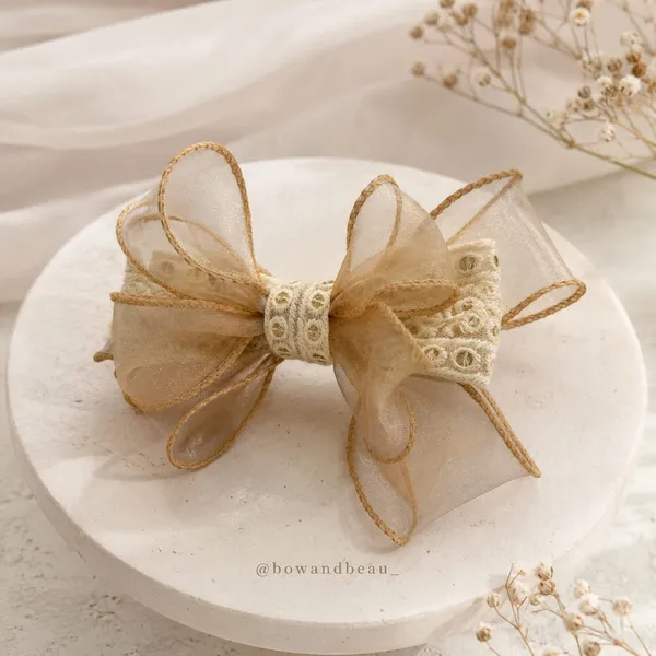 Bow_&_Beau_Elegant_Beige_Organza_Hair_Bow_Clip_for_Women_&_Girls