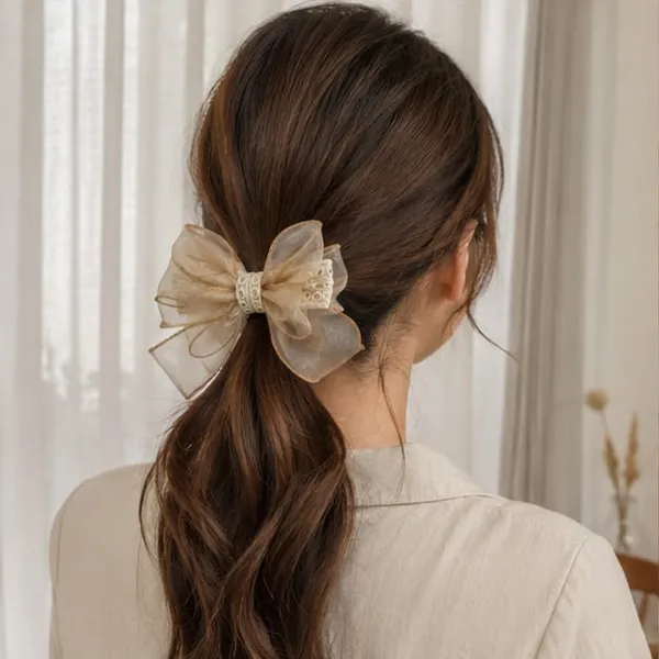 Bow_&_Beau_Elegant_Beige_Organza_Hair_Bow_Clip_for_Women_&_Girls