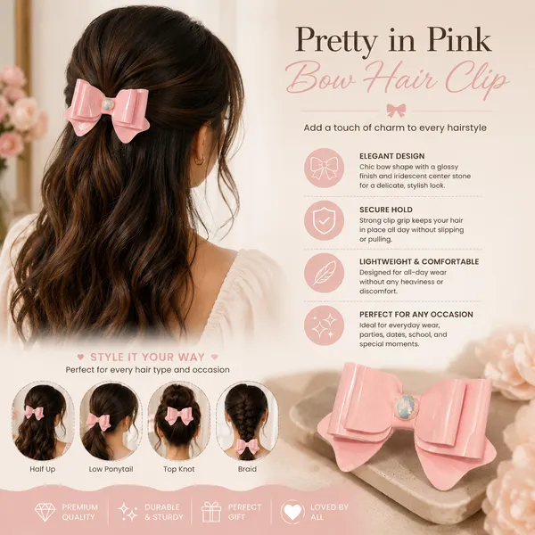 Bow_&_Beau_Glossy_Pink_Bow_Hair_Clip_with_Iridescent_Center_Stone
