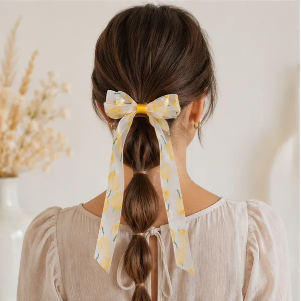 Yellow_Organza_Fabric_Printed_Fabric_Metal_Alligator_Clip_Hair_Bow_Clip_For_Women