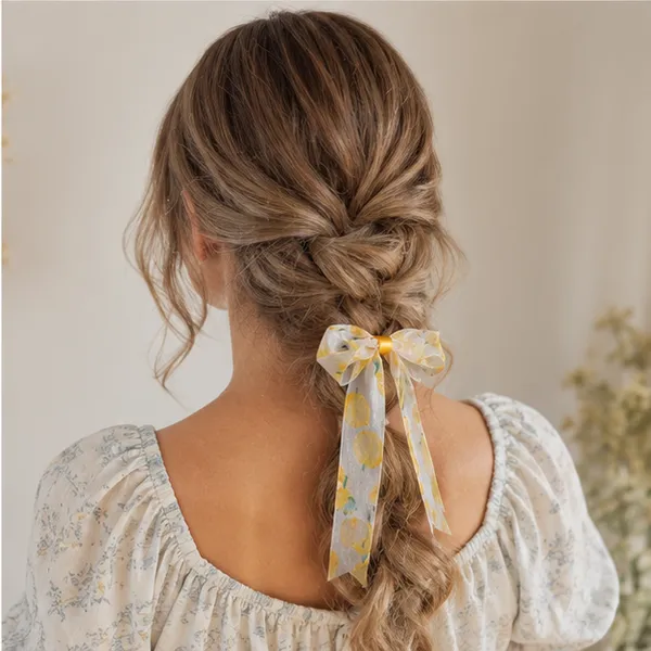 Yellow_Organza_Fabric_Printed_Fabric_Metal_Alligator_Clip_Hair_Bow_Clip_For_Women