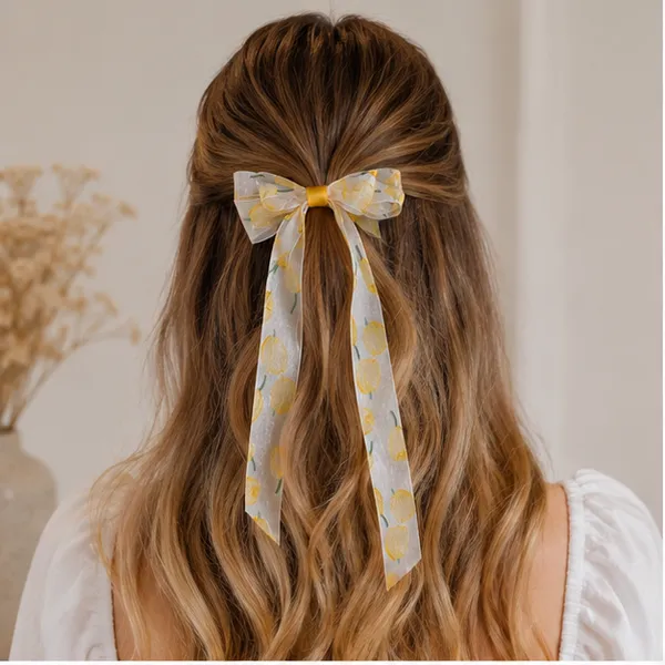 Yellow_Organza_Fabric_Printed_Fabric_Metal_Alligator_Clip_Hair_Bow_Clip_For_Women