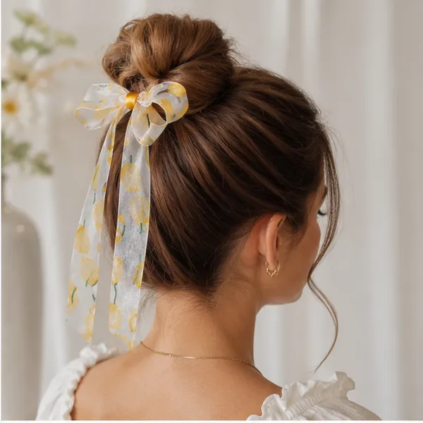 Yellow_Organza_Fabric_Printed_Fabric_Metal_Alligator_Clip_Hair_Bow_Clip_For_Women
