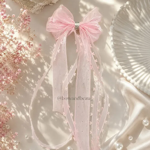Bow_&_Beau_Premium_Pink_Organza_Bow_Hair_Clip_with_Long_Floral_Ribbon_Tails