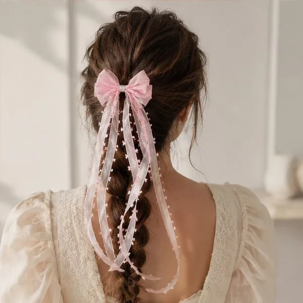 Bow_&_Beau_Premium_Pink_Organza_Bow_Hair_Clip_with_Long_Floral_Ribbon_Tails