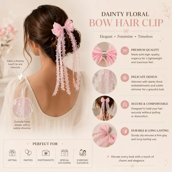 Bow_&_Beau_Premium_Pink_Organza_Bow_Hair_Clip_with_Long_Floral_Ribbon_Tails