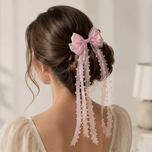 Bow_&_Beau_Premium_Pink_Organza_Bow_Hair_Clip_with_Long_Floral_Ribbon_Tails