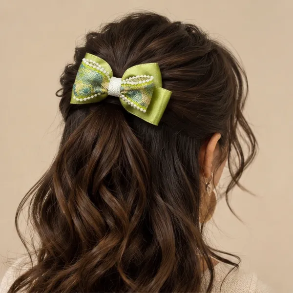 Handmade_Green_Pearl_Lace_Hair_Bow_Clip_for_Girls_&_Women