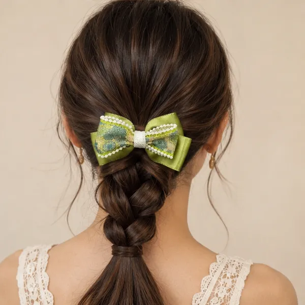 Handmade_Green_Pearl_Lace_Hair_Bow_Clip_for_Girls_&_Women