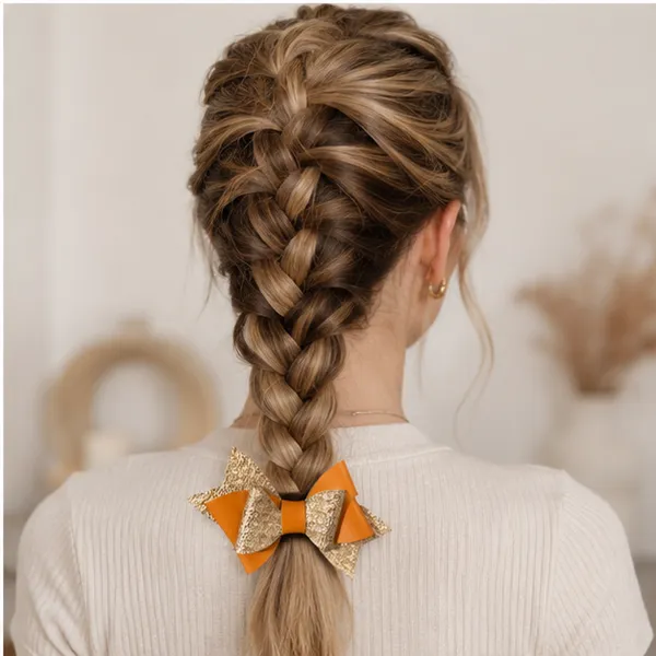 Handmade_Orange_&_Gold_Layered_Hair_Bow_Clip_for_Girls