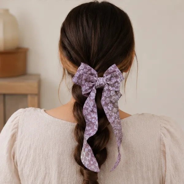Purple_Lace_Fabric_Ribbon_Barrette_Clip_Hair_Bow_Clip_For_Women