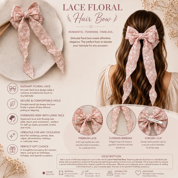 Peach_Lace_Fabric_Ribbon_Barrette_Clip_Hair_Bow_Clip_For_Women