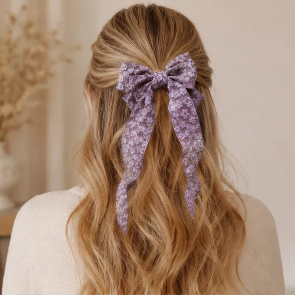 Purple_Lace_Fabric_Ribbon_Barrette_Clip_Hair_Bow_Clip_For_Women