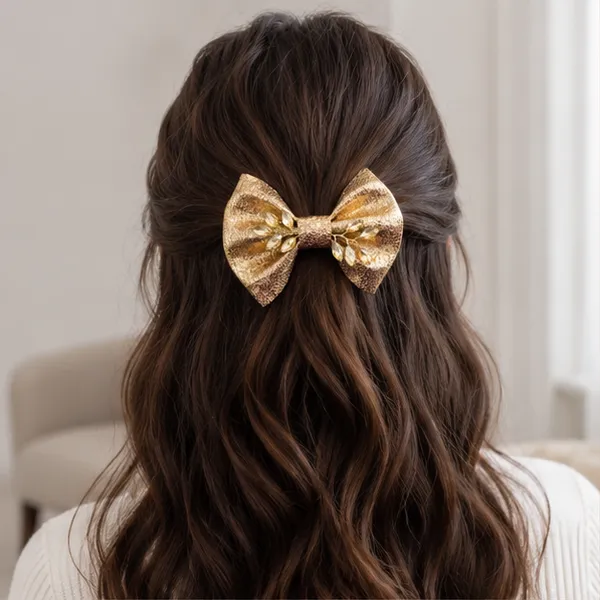 Luxury_Champagne_Gold_Hair_Bow_Clip_for_Women_&_Girls