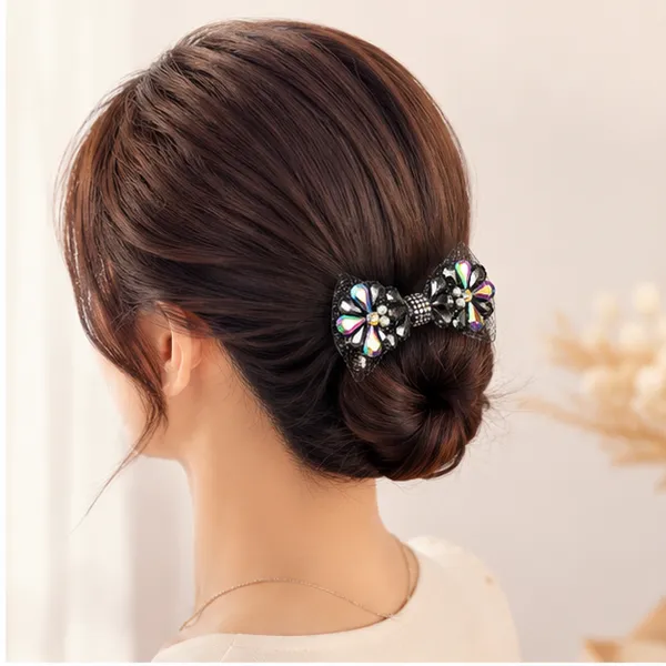 Black_Organza_Fabric_Pearls_Metal_Components_Hair_Bow_Clip_For_Women
