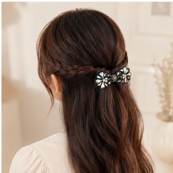 Black_Organza_Fabric_Pearls_Metal_Components_Hair_Bow_Clip_For_Women