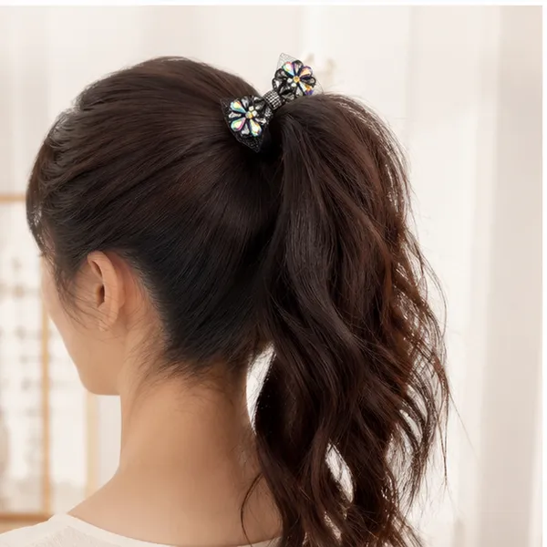 Black_Organza_Fabric_Pearls_Metal_Components_Hair_Bow_Clip_For_Women