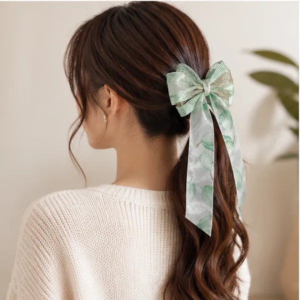 Mint_Green_Floral_Organza_Hair_Bow_Clip_for_Girls_&_Women