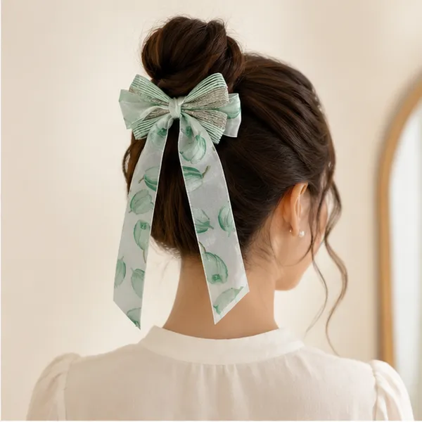Mint_Green_Floral_Organza_Hair_Bow_Clip_for_Girls_&_Women