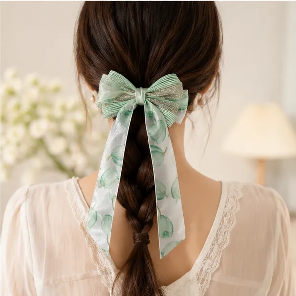 Mint_Green_Floral_Organza_Hair_Bow_Clip_for_Girls_&_Women