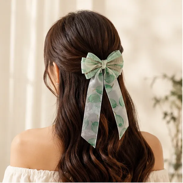 Mint_Green_Floral_Organza_Hair_Bow_Clip_for_Girls_&_Women