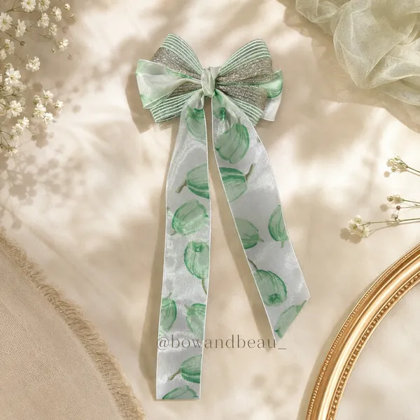 Mint_Green_Floral_Organza_Hair_Bow_Clip_for_Girls_&_Women