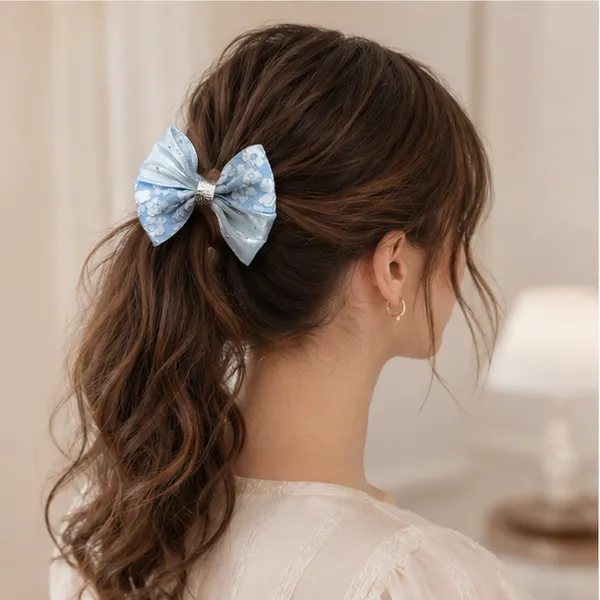 Premium_Blue_Floral_Hair_Bow_Clip_for_Girls_&_Women