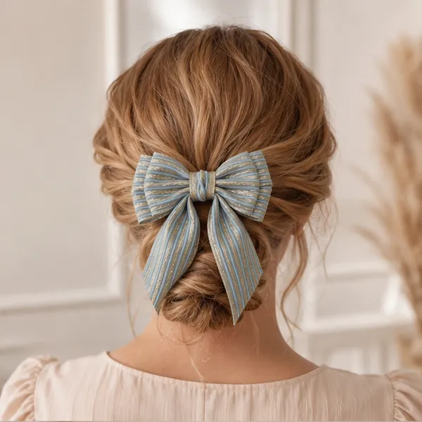 Premium_Blue_Striped_Hair_Bow_Clip_for_Women_&_Girls