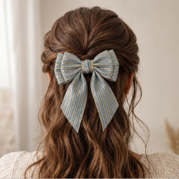 Premium_Blue_Striped_Hair_Bow_Clip_for_Women_&_Girls
