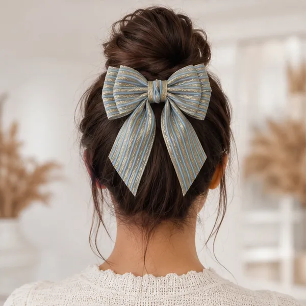 Premium_Blue_Striped_Hair_Bow_Clip_for_Women_&_Girls
