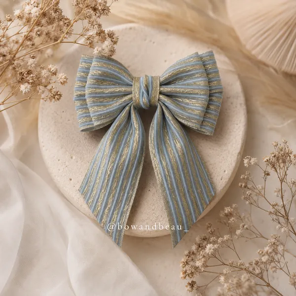Premium_Blue_Striped_Hair_Bow_Clip_for_Women_&_Girls