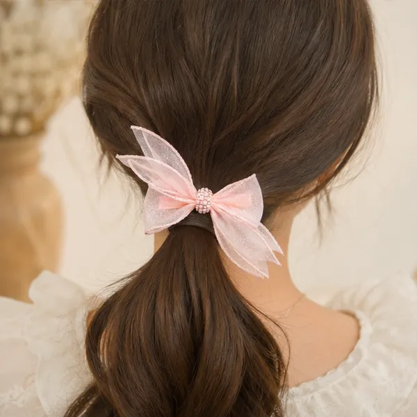 Premium_Pink_Organza_Hair_Bow_Clip_with_Rhinestone_Center