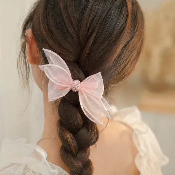 Premium_Pink_Organza_Hair_Bow_Clip_with_Rhinestone_Center