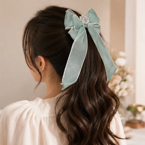 Premium_Sage_Green_Pearl_Trim_Long_Tail_Hair_Bow_Clip_for_Women_&_Girls