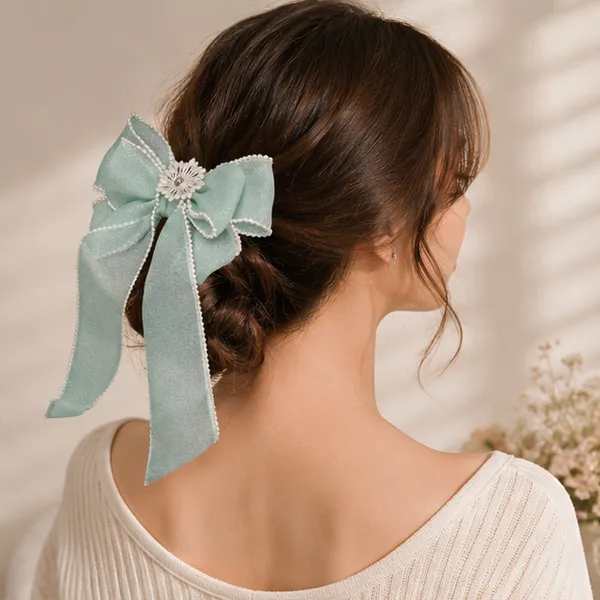 Premium_Sage_Green_Pearl_Trim_Long_Tail_Hair_Bow_Clip_for_Women_&_Girls