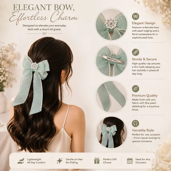 Premium_Sage_Green_Pearl_Trim_Long_Tail_Hair_Bow_Clip_for_Women_&_Girls