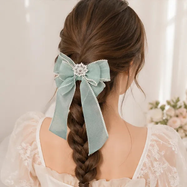 Premium_Sage_Green_Pearl_Trim_Long_Tail_Hair_Bow_Clip_for_Women_&_Girls