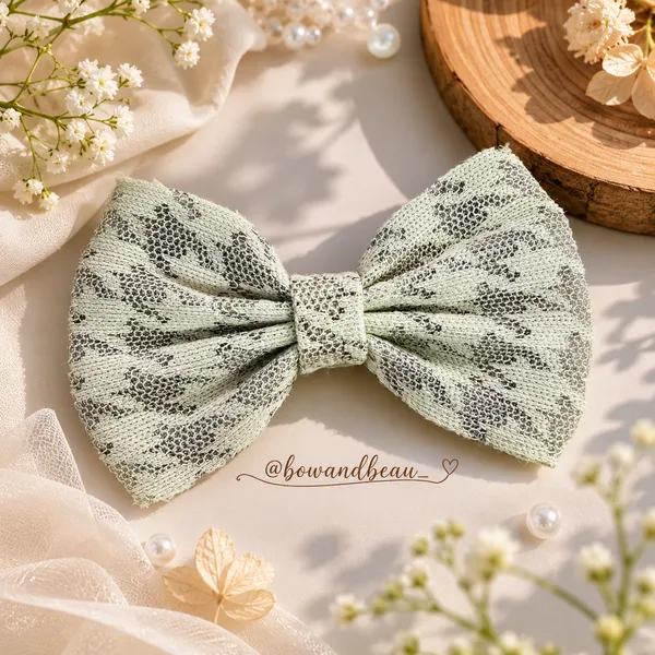 Green_Lace_Fabric_Ribbon_Metal_Clip_Hair_Bow_Clip_For_Women
