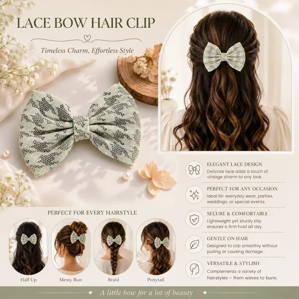 Green_Lace_Fabric_Ribbon_Metal_Clip_Hair_Bow_Clip_For_Women