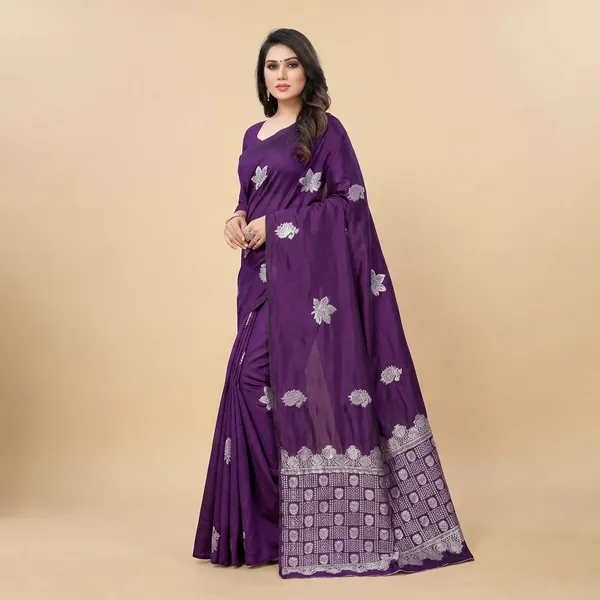 Purple_Banarasi_Silk_Saree_With_Silver_Zari_Work