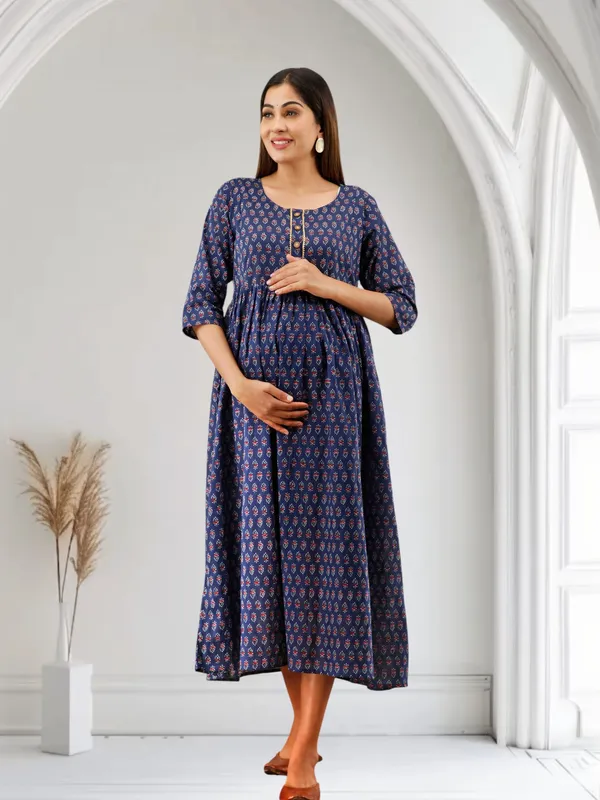 Blue_Pure_Cotton_Floral_Print_Regular_Dress_For_Women