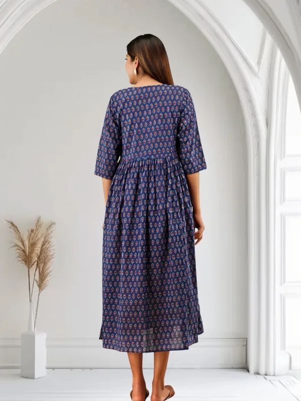 Blue_Pure_Cotton_Floral_Print_Regular_Dress_For_Women